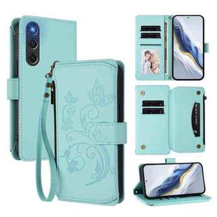 For ZTE Nubia RedMagic 10 Air Butterfly Love Flower Multi-card Zipper Wallet Leather Phone Case(Mint Green)