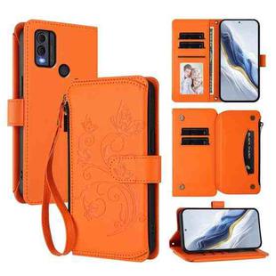 For Nokia C22 Butterfly Love Flower Multi-card Zipper Wallet Leather Phone Case(Orange)