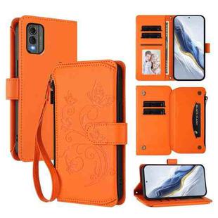 For Nokia C32 Butterfly Love Flower Multi-card Zipper Wallet Leather Phone Case(Orange)