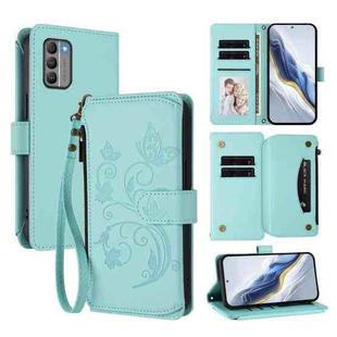 For Nokia G400 Butterfly Love Flower Multi-card Zipper Wallet Leather Phone Case(Mint Green)
