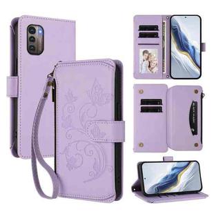 For Nokia G11 4G / G21 4G Butterfly Love Flower Multi-card Zipper Wallet Leather Phone Case(Light Purple)