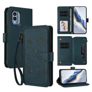 For Nokia X30 5G Butterfly Love Flower Multi-card Zipper Wallet Leather Phone Case(Dark Green)