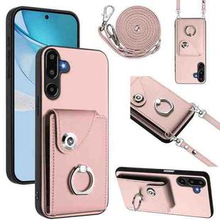 For Samsung Galaxy M16 5G / F16 5G Organ Card Bag Ring Holder Phone Case with Long Lanyard(Pink)