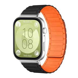 For Huawei Watch Fit4 / Fit4 Pro / Fit3 xDfind I-shaped Magnetic Silicone Watch Band(Black Orange)
