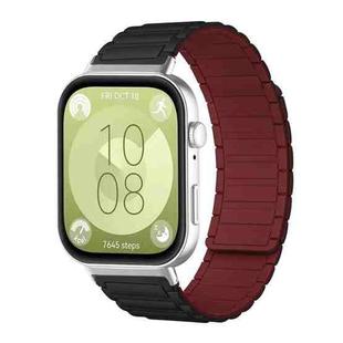 For Huawei Watch Fit4 / Fit4 Pro / Fit3 xDfind I-shaped Magnetic Silicone Watch Band(Black Wine Red)