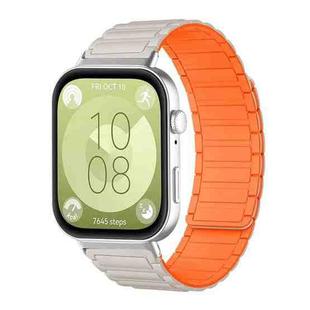 For Huawei Watch Fit4 / Fit4 Pro / Fit3 xDfind I-shaped Magnetic Silicone Watch Band(Starlight Orange)