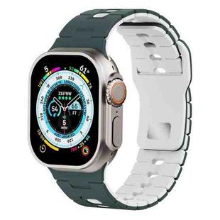 For Apple Watch 46mm / 49mm / 45mm / 44mm I-Shape Two-color Liquid Silicone Watch Band(Dark Green White)