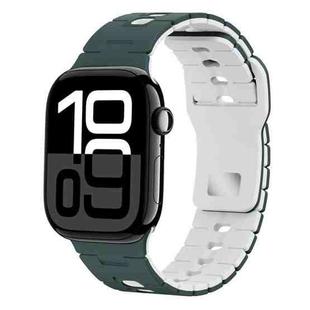 For Apple Watch 42mm / 41mm / 40mm / 38mm I-Shape Two-color Liquid Silicone Watch Band(Dark Green White)