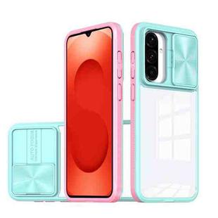 For Samsung Galaxy A26 5G Clear Acrylic + PC + TPU Lens Sliding Cover Full Coverage Phone Case(Blue+Pink)