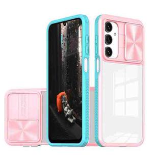 For Samsung Galaxy A16 5G Clear Acrylic + PC + TPU Lens Sliding Cover Full Coverage Phone Case(Pink+Cyan)