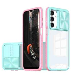 For Samsung Galaxy A16 5G Clear Acrylic + PC + TPU Lens Sliding Cover Full Coverage Phone Case(Blue+Pink)