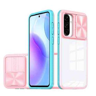 For Samsung Galaxy A56 5G / A36 5G Clear Acrylic + PC + TPU Lens Sliding Cover Full Coverage Phone Case(Pink+Cyan)