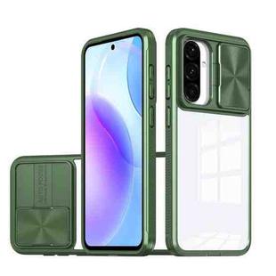 For Samsung Galaxy A56 5G / A36 5G Clear Acrylic + PC + TPU Lens Sliding Cover Full Coverage Phone Case(Olive Green)
