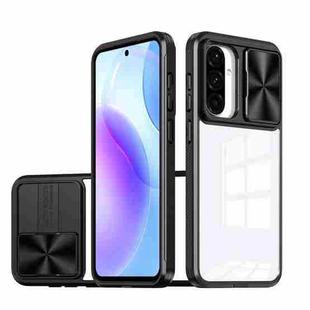 For Samsung Galaxy A56 5G / A36 5G Clear Acrylic + PC + TPU Lens Sliding Cover Full Coverage Phone Case(Black)