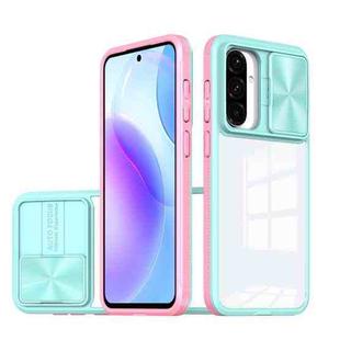 For Samsung Galaxy A56 5G / A36 5G Clear Acrylic + PC + TPU Lens Sliding Cover Full Coverage Phone Case(Blue+Pink)