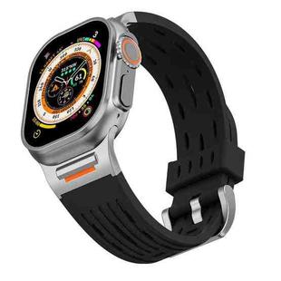 For Apple Watch 46mm / 49mm / 45mm / 44mm Tuobuzhe Oval Holes Silicone Watch Band(Black)