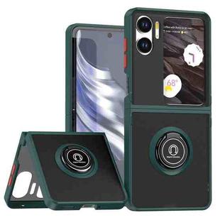 For OPPO Find N2 Flip Q Shadow 1 Series TPU + PC Phone Case with Ring(Dark Green)