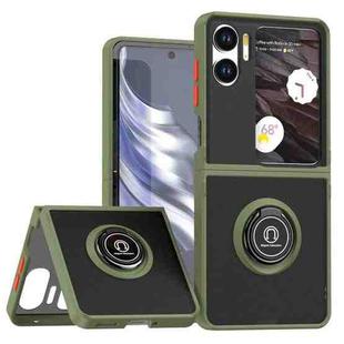 For OPPO Find N2 Flip Q Shadow 1 Series TPU + PC Phone Case with Ring(Army Green)