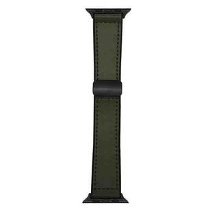 For Apple Watch 46mm / 49mm / 45mm / 44mm Nappa Magnetic Buckle Leather Silicone Watch Band(Army Green)