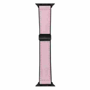 For Apple Watch 46mm / 49mm / 45mm / 44mm Nappa Magnetic Buckle Leather Silicone Watch Band(Pink)