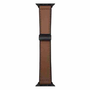 For Apple Watch 46mm / 49mm / 45mm / 44mm Nappa Magnetic Buckle Leather Silicone Watch Band(Brown)