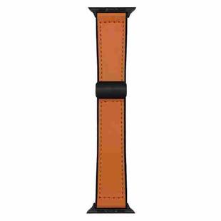 For Apple Watch 46mm / 49mm / 45mm / 44mm Nappa Magnetic Buckle Leather Silicone Watch Band(Orange)