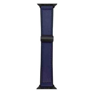 For Apple Watch 42mm / 41mm / 40mm / 38mm Nappa Magnetic Buckle Leather Silicone Watch Band(Midnight Blue)
