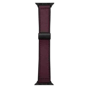 For Apple Watch 42mm / 41mm / 40mm / 38mm Nappa Magnetic Buckle Leather Silicone Watch Band(Wine Red)