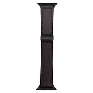 For Apple Watch 42mm / 41mm / 40mm / 38mm Nappa Magnetic Buckle Leather Silicone Watch Band(Black Brown)