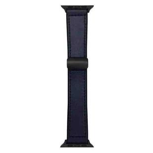 For Apple Watch 42mm / 41mm / 40mm / 38mm Nappa Magnetic Buckle Leather Silicone Watch Band(Dark Blue)
