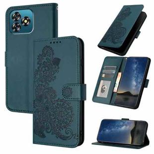For Oukitel C53 Datura Flower Embossed Flip Leather Phone Case(Dark Green)
