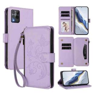 For T-Mobile Revvl 6 Pro 5G / 6X Pro 5G Butterfly Love Flower Multi-card Zipper Wallet Leather Phone Case(Light Purple)
