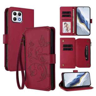 For T-Mobile Revvl 7 / T Phone 2 5G Butterfly Love Flower Multi-card Zipper Wallet Leather Phone Case(Wine Red)