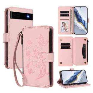 For Google Pixel 6a Butterfly Love Flower Multi-card Zipper Wallet Leather Phone Case(Pink)