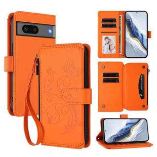 For Google Pixel 7 5G Butterfly Love Flower Multi-card Zipper Wallet Leather Phone Case(Orange)