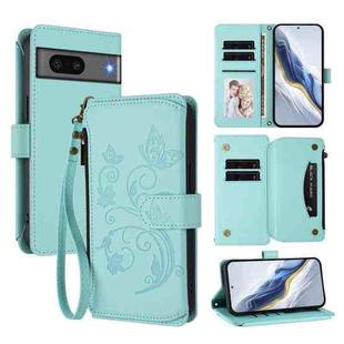 For Google Pixel 7 5G Butterfly Love Flower Multi-card Zipper Wallet Leather Phone Case(Mint Green)