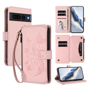 For Google Pixel 7 Pro 5G Butterfly Love Flower Multi-card Zipper Wallet Leather Phone Case(Pink)