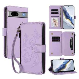 For Google Pixel 7a Butterfly Love Flower Multi-card Zipper Wallet Leather Phone Case(Light Purple)