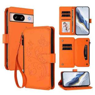For Google Pixel 8 Butterfly Love Flower Multi-card Zipper Wallet Leather Phone Case(Orange)