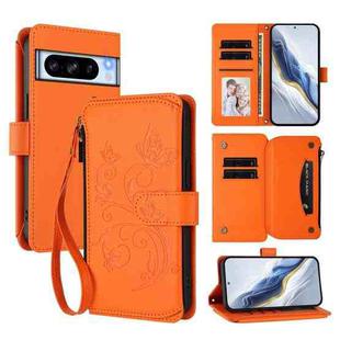 For Google Pixel 8 Pro Butterfly Love Flower Multi-card Zipper Wallet Leather Phone Case(Orange)