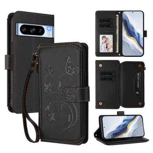 For Google Pixel 8 Pro Butterfly Love Flower Multi-card Zipper Wallet Leather Phone Case(Black)