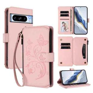 For Google Pixel 8 Pro Butterfly Love Flower Multi-card Zipper Wallet Leather Phone Case(Pink)