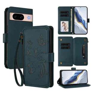 For Google Pixel 8a Butterfly Love Flower Multi-card Zipper Wallet Leather Phone Case(Dark Green)