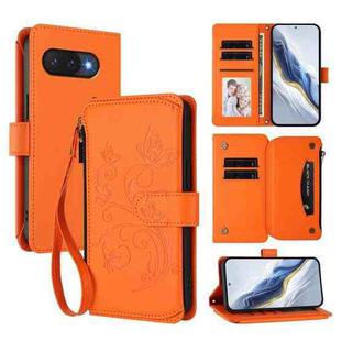 For Google Pixel 9a Butterfly Love Flower Multi-card Zipper Wallet Leather Phone Case(Orange)