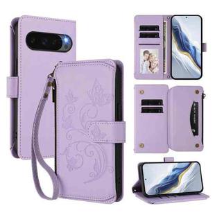 For Google Pixel 10 / 10 Pro / 9 Pro Butterfly Love Flower Multi-card Zipper Wallet Leather Phone Case(Light Purple)