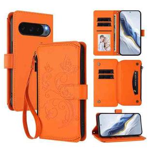 For Google Pixel 10 Pro XL / 9 Pro XL Butterfly Love Flower Multi-card Zipper Wallet Leather Phone Case(Orange)