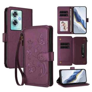 For OnePlus Nord N30 SE 5G Butterfly Love Flower Multi-card Zipper Wallet Leather Phone Case(Dark Purple)