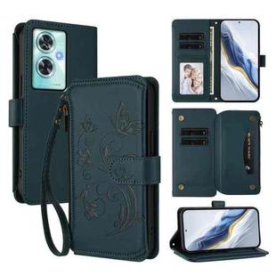 For OnePlus Nord N30 SE 5G Butterfly Love Flower Multi-card Zipper Wallet Leather Phone Case(Dark Green)