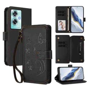 For OnePlus Nord N30 SE 5G Butterfly Love Flower Multi-card Zipper Wallet Leather Phone Case(Black)