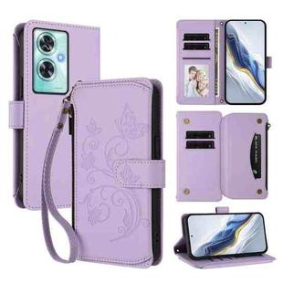 For OnePlus Nord N30 SE 5G Butterfly Love Flower Multi-card Zipper Wallet Leather Phone Case(Light Purple)